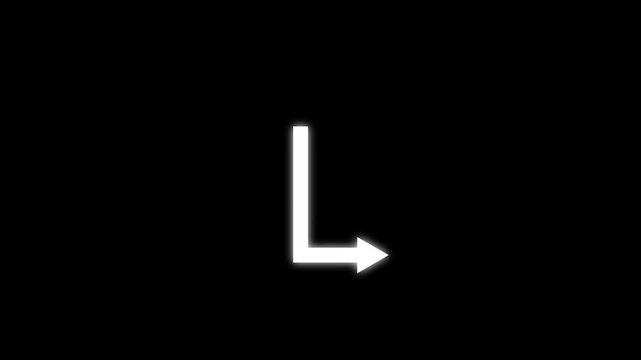 White arrow pointing down transitions to an l shape on a black background video