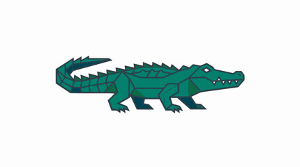 Geometric stylized green alligator illustration on white background