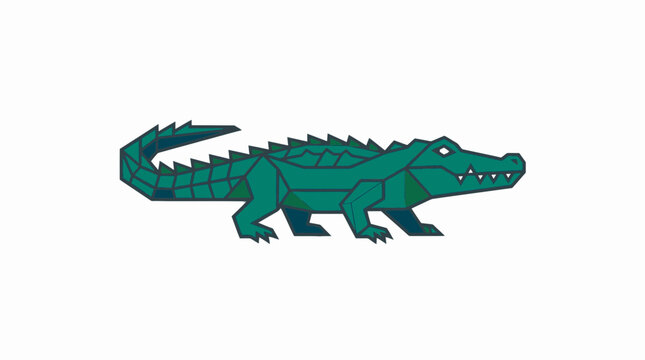 Geometric stylized green alligator illustration on white background