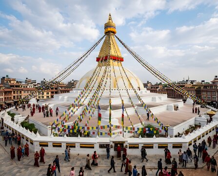 Boudhanath Stupa, Kathmandu Nepal, Buddhist Sacred Site with Prayer Flags