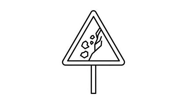 Falling Rocks Warning Traffic Sign Road Safety Icon Line Art