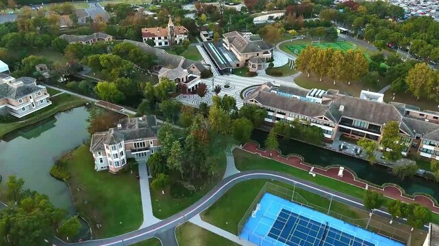 Aerial Flyover of Sports Complex and Green Campus Near Sheshan
