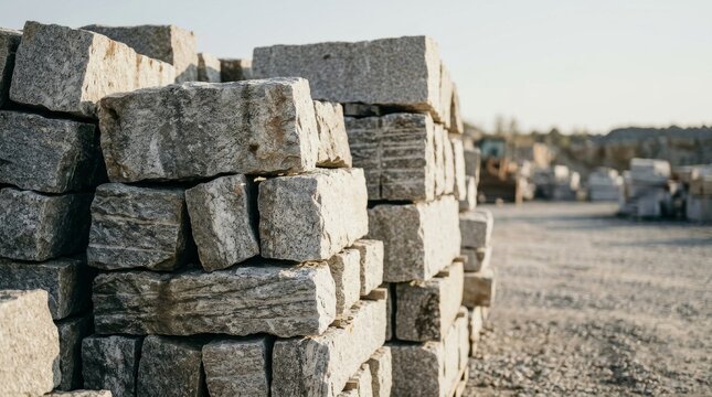 Stacked granite blocks in a quarry.