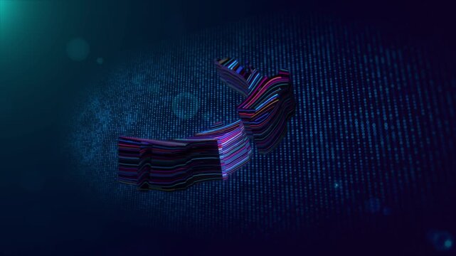 Animated futuristic background revealing a glowing 3D extruded New Zealand map with colorful wavy neon lines, digital grid, particles, lens flare, and animated New Zealand text.