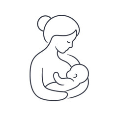 Fototapeta premium An outline icon of a mother breastfeeding her baby using thin, elegant lines