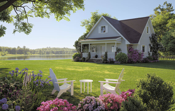 Charming country house with flower garden and lakeside view