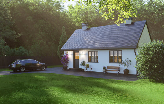 Modern House in a Forest Clearing at Dawn