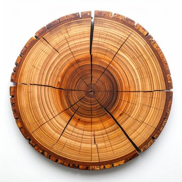 Close-up of a weathered, cracked tree trunk cross-section with prominent growth rings