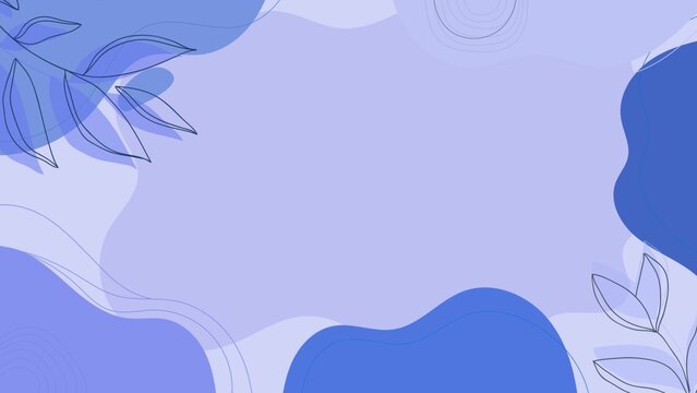 Abstract Blue Organic Shapes and Line Art Leaves Background