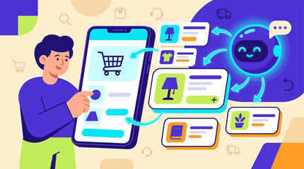 Fototapeta premium AI Product Recommendation Assistant on Mobile Shopping App