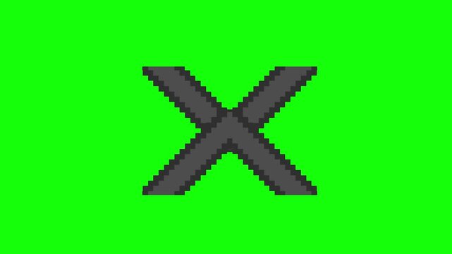 8bit X symbol animated on green screen background.