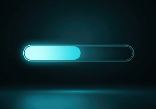 Glowing blue progress bar loading icon isolated on black background