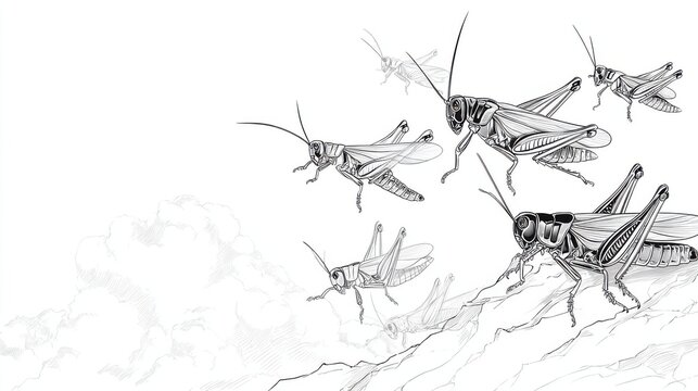 Detailed Illustration of Grasshoppers on a White Background
