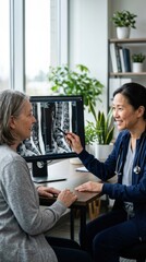 Fototapeta premium Doctor Explaining Medical Scan To Patient In Office