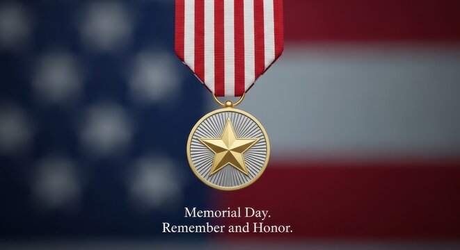 Military honor medal on national flag graphic