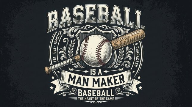 Baseball ball and bat vintage emblem. Retro sports graphic design for apparel and posters.