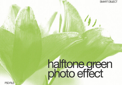 Green Halftone Floral Photo Effect Poster Template with Retro Print Texture