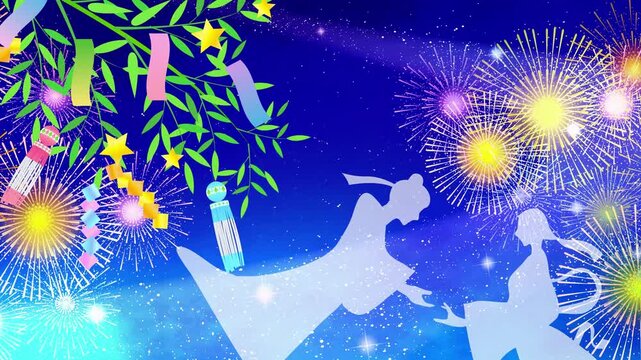 Tanabata Festival Celebration with Fireworks 4K
