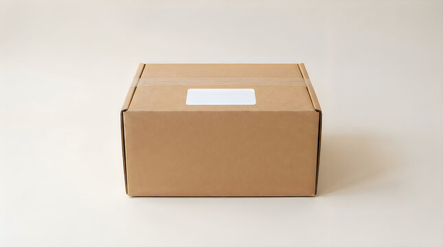 Empty brown cardboard box with open top on plain surface