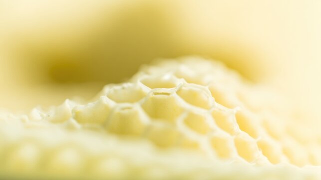 Macro view of a honeycomb section repaired with beeswax.