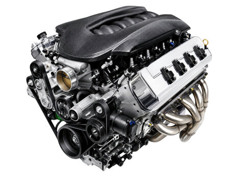Modern v8 high performance car engine with automotive, mechanic, mechanical isolated on transparent background