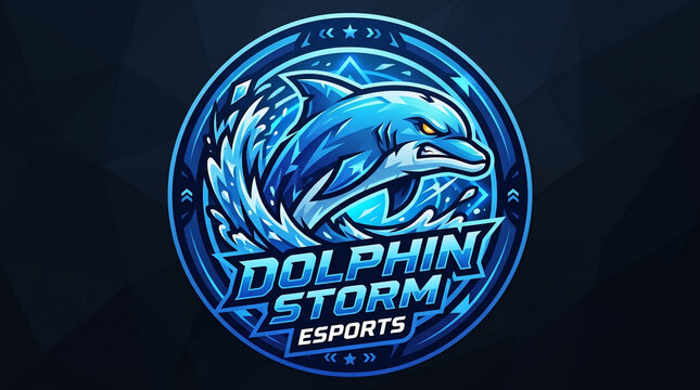 dolphin logo with ocean wave in a circular frame, isolated on white background for branding and marine themes