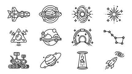 Space Icons Set: Spaceship, Planets, Rover, Black Hole, Constellation, UFO © Embun