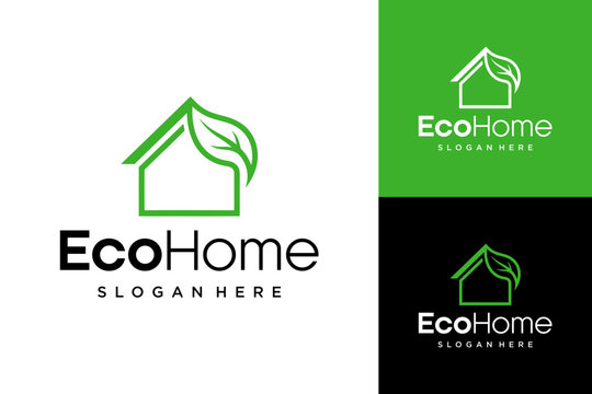EcoHome Minimalist Logo Design with House Silhouette and Green Leaf for Sustainable Property Branding