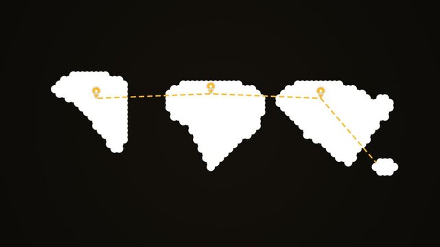 Dotted world map with yellow connection lines