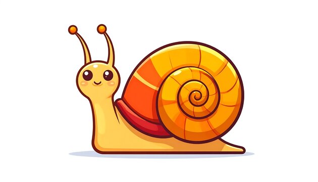 Cartoon yellow snail with spiral shell and antennae.