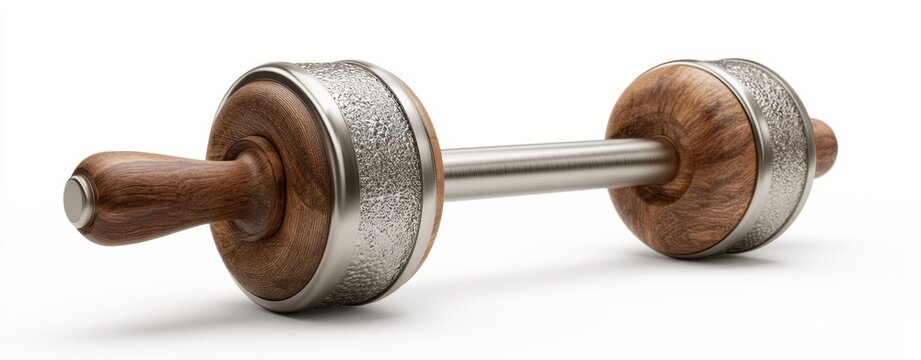 Pair of dumbbells with ergonomic wooden handle fitness equipment for strength training and exercise