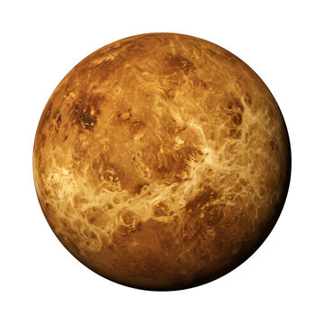 Full view of the planet venus showing textured cratered surface as isolated on transparent background