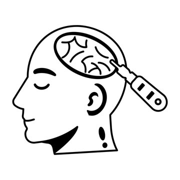 Glyph side-profile head icon showing a marked brain treatment area.