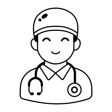 Glyph male nurse avatar wearing a blue medical uniform and cap.