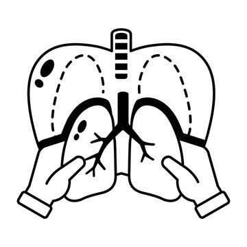 Glyph lung icon showing surgical replacement with gloved hands.