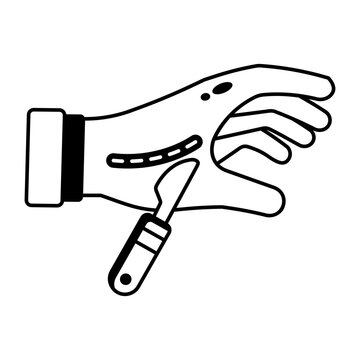 Glyph icon showing a surgical instrument treating the back of a hand.