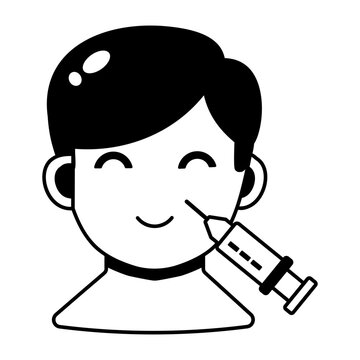 Glyph female face icon receiving a cosmetic cheek filler injection.