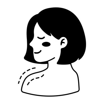 Glyph female side-profile icon showing a marked shoulder treatment area.