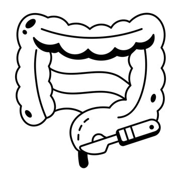Glyph colon icon showing a surgical instrument treating the intestine.