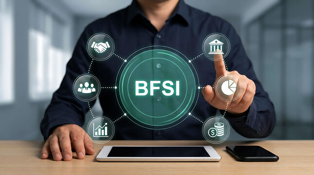 Businessman interacting with modern BFSI banking and financial services