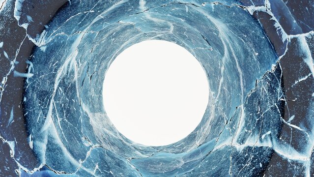 lce Cave Tunnel Ocean lce Crack Art Picture
