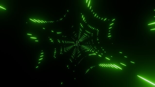Green particle vortex forming a luminous tunnel