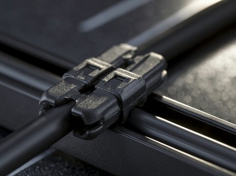 A close-up view of a pair of black MC4 solar connectors that are seamlessly joined together on the wiring of a solar panel
