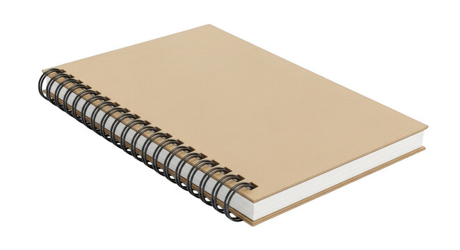 Spiral bound notebook with a simple craft paper cover isolated on transparent background