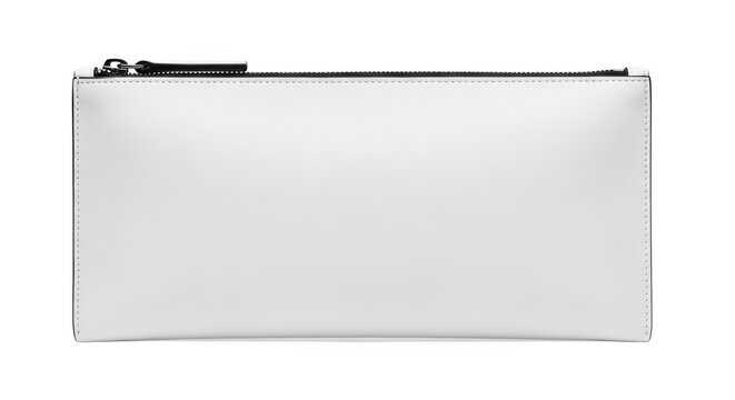 Minimalist white leather zipper pouch for travel accessories isolated on transparent background
