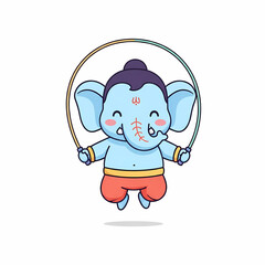 Obraz premium Cute cartoon elephant jumping rope