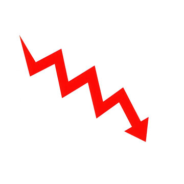 Red zigzag arrow pointing down isolated on transparent background