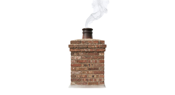 Brick chimney with white smoke emitting