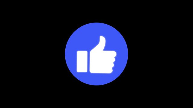 Animated social media like button with thumbs up gesture on transparent background