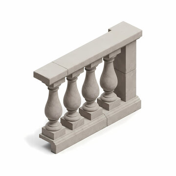 Classic marble balustrade railing section isolated on white